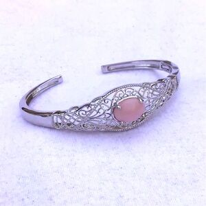 Peruvian pink opal cuff bracelet in platinum over brass